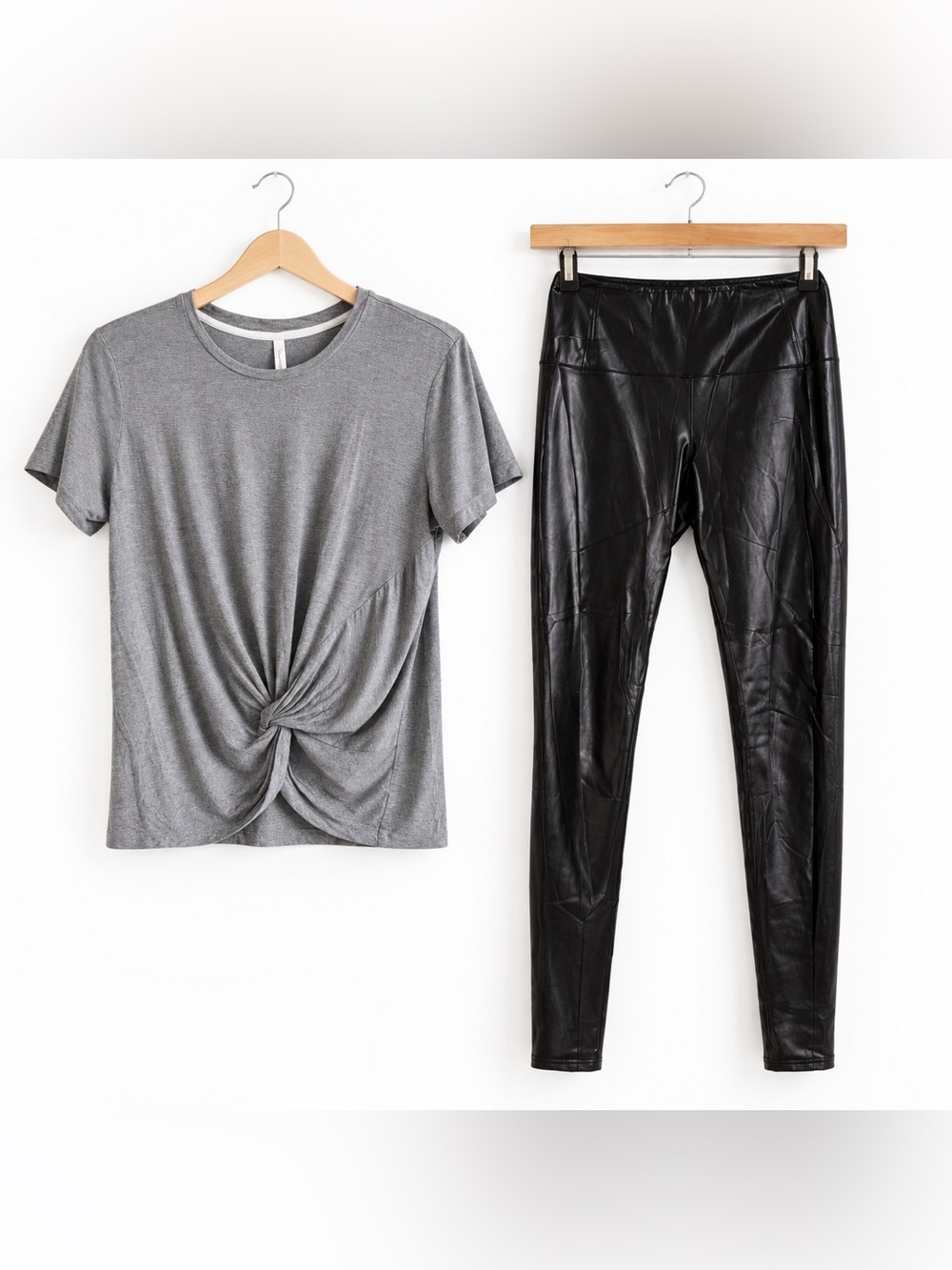 Aritzia Babaton + Wilfred Outfit Bundle XS Grey Knot Tee Faux Leather Leggings